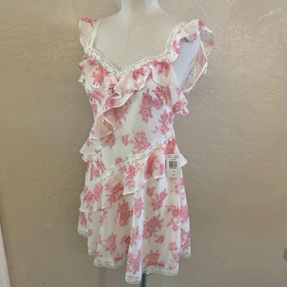 B.Smart Jrs White & Pink Floral Ruffle Mini Dresssz 4 NWT